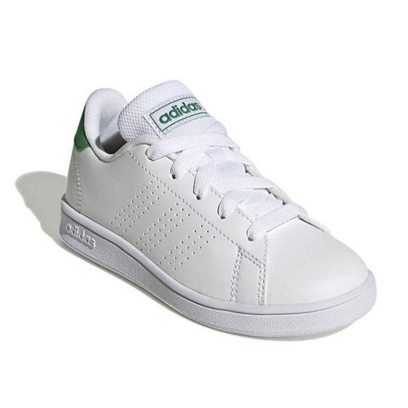 ADIDAS KIDS ADVANTAGE SNEAKER - WHITE/GREEN - SIZE BIG KID 3 (NEW WITH TAGS) - Picture 1 of 4